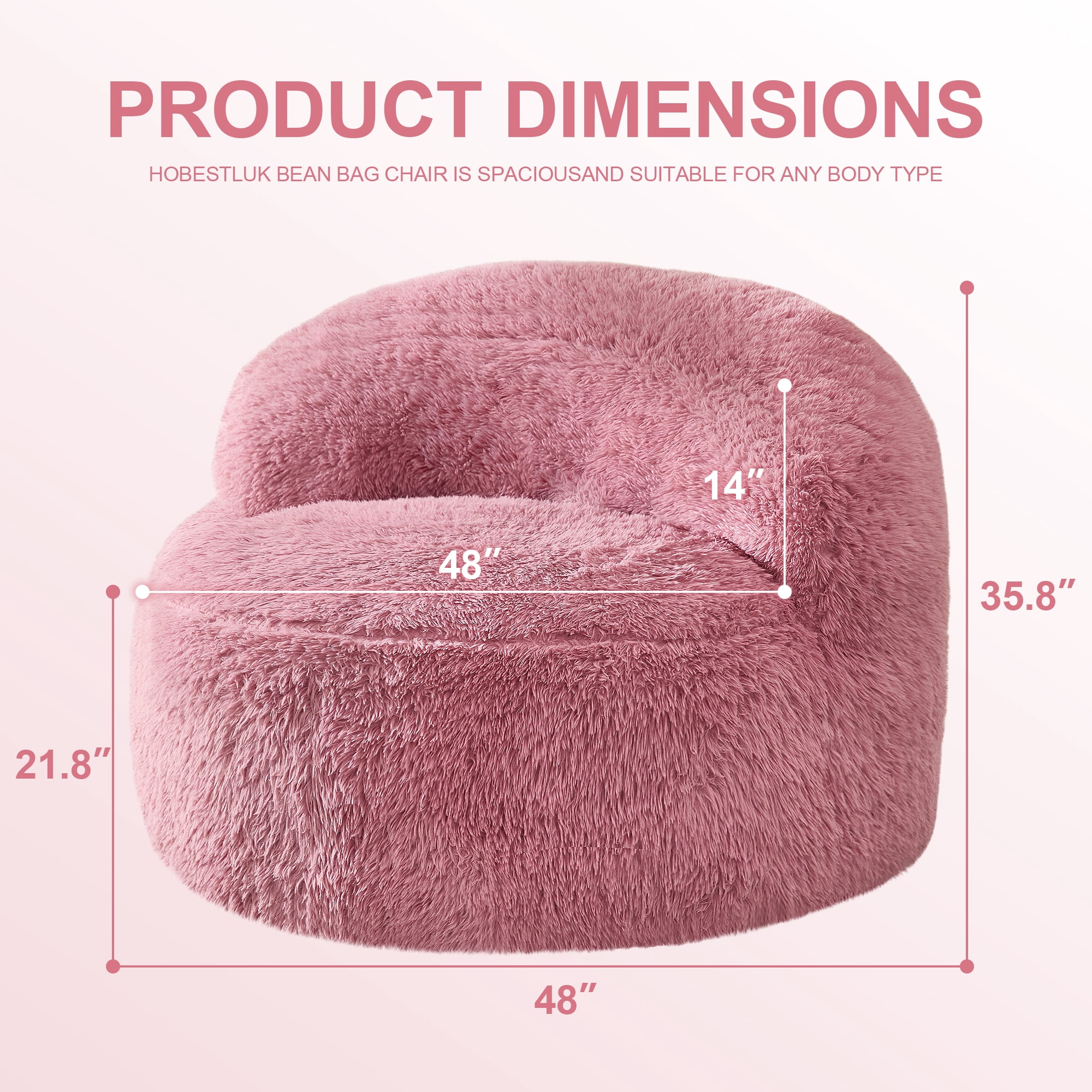 Hobestluk Giant Bean Bag Chairs for Adults Big Bean Bag Chair with Foam Filler Large Beanbags with Stuffed Back Lazy Sofa, Pink-Oversize