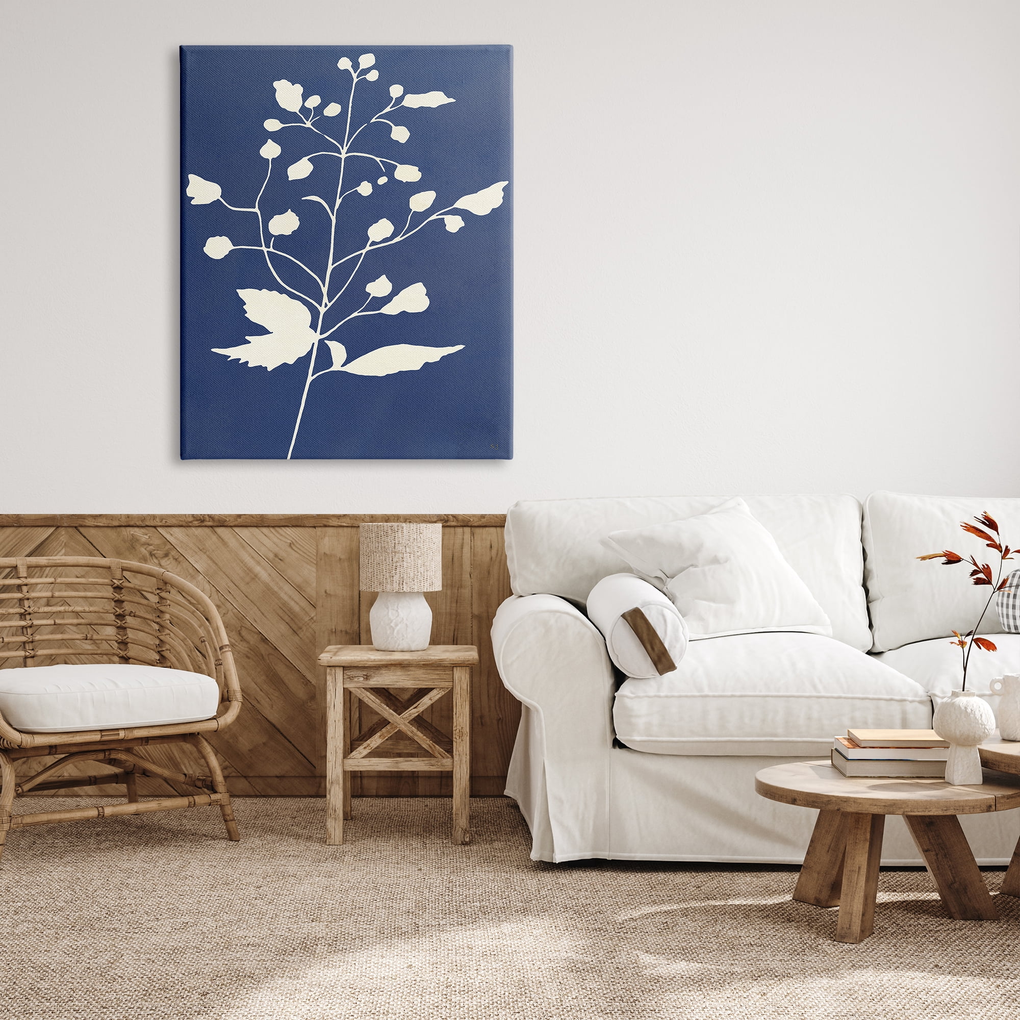 Stupell Industries Contemporary Botanical Sprig Shape Abstract Plant Leaves Graphic Art Gallery Wrapped Canvas Print Wall Art, Design by Susan Jill