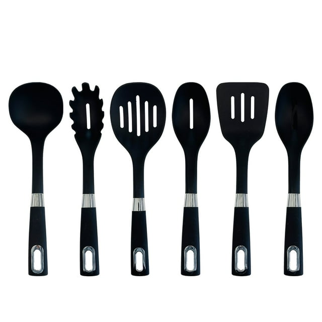 JS Gourmet - Set of 6 Nylon Kitchen Utensils, Heat Resistant, Black