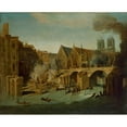 thumbnail image 2 of Jean-Baptiste Oudry 24x20 Black Ornate Framed Double Matted Museum Art Print Titled: The Petit-Pont, After the Fire of 1718 (1718), 2 of 5
