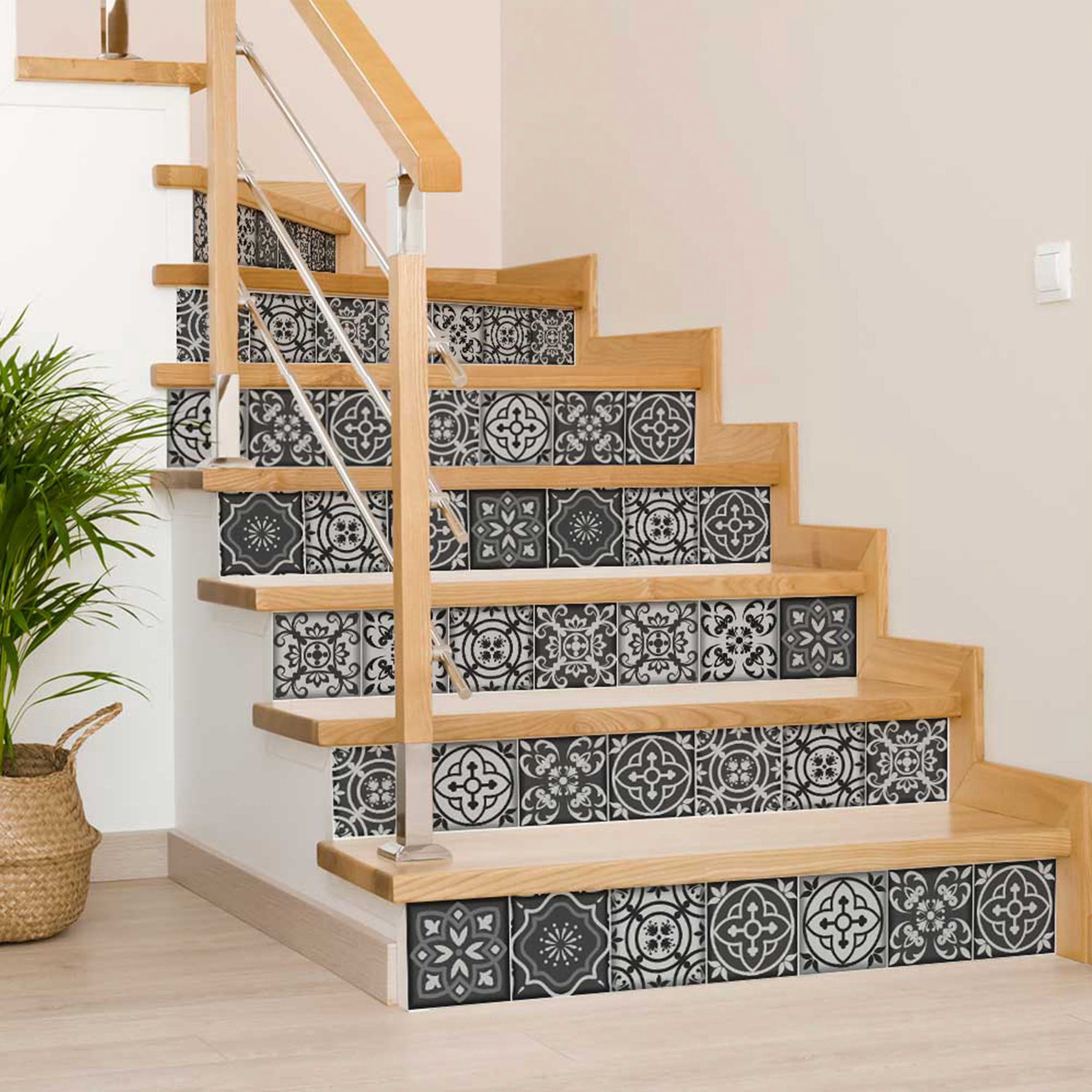 Mi Alma Vinyl Backsplash Decor - Black White Floral Peel & Stick Tiles 6x6