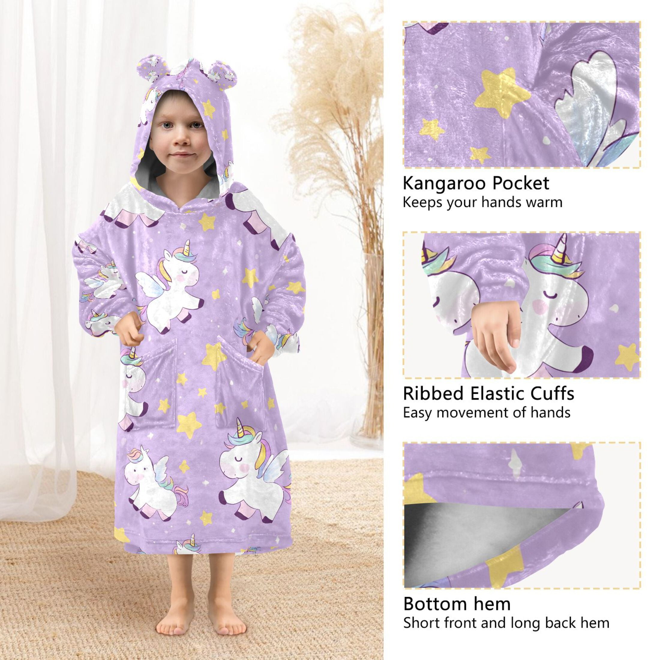 joogoo Wearable Blanket Hoodie for Unicorn Cute Star Flannel Sherpa Pocket 3-14 YR S