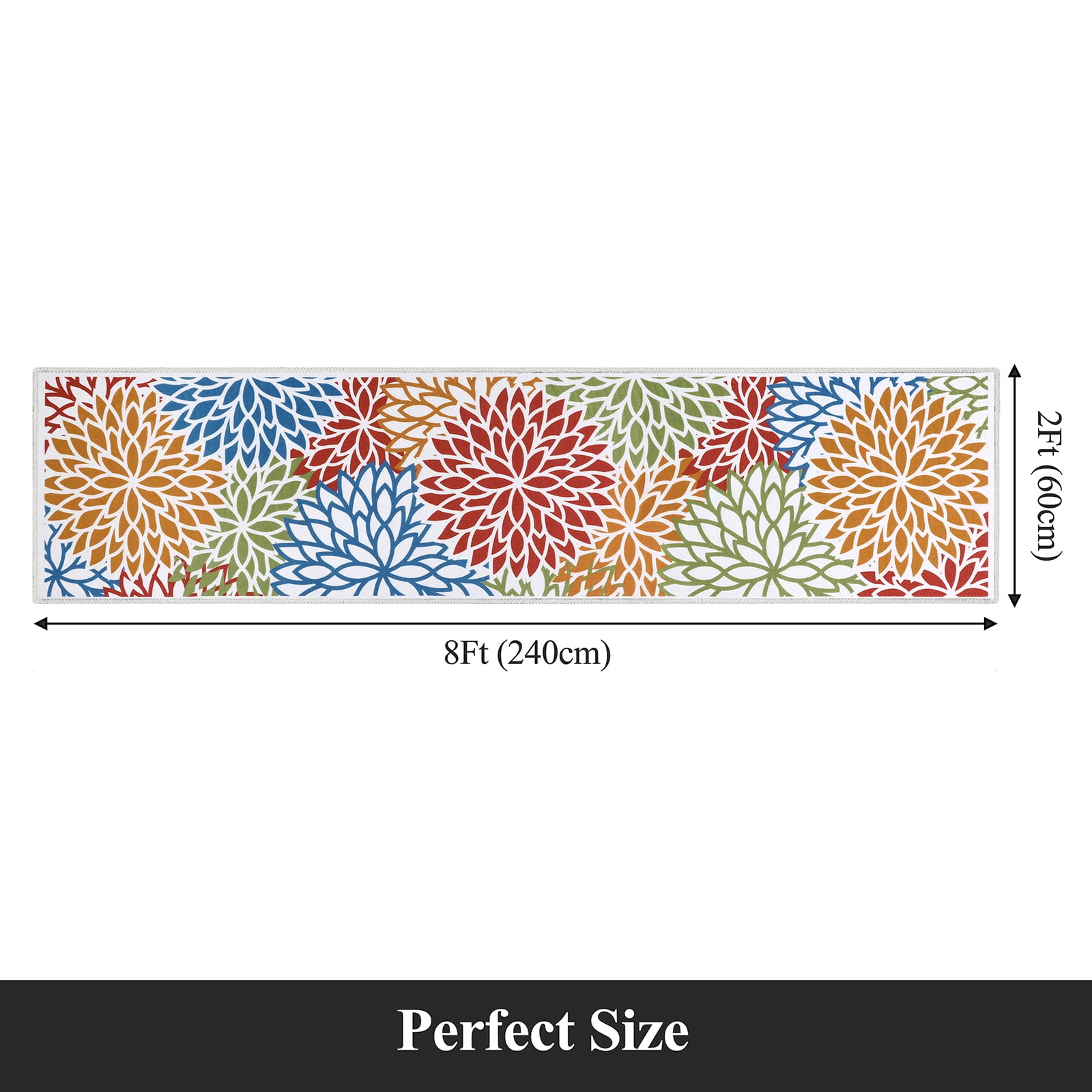 MeyJey 2'x8' Floral Runner Rug for Hallways, Oriental Non Slip Machine Washable Area Rugs Vintage Floor Carpet for Bedroom Kitchen Dinning/Living/Laundry Room, Red/Orange