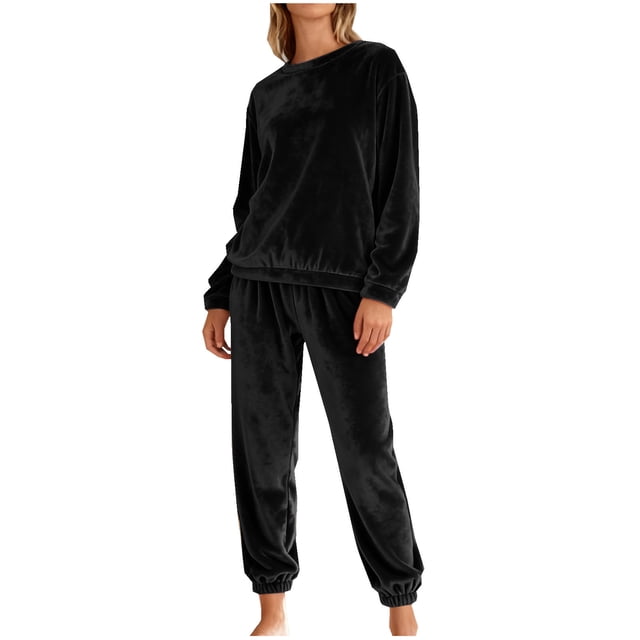 FAIWAD Ensemble 2 Pcs en Velours pour Femmes, Chandail à Manches Longues à Col Rond avec Pantalon, Survêtement en Velours