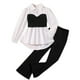 thumbnail image 1 of Odeerbi 6-13 Años Niñas Conjuntos Ruffle Plisado Cintura Camisa Manga Larga Pata Ancha Pantalones Dos-Conjunto de Dos Piezas, 1 of 8