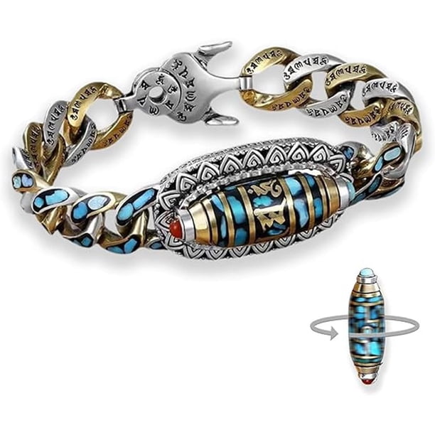 Pulsera De Cuentas Dzi De Nueve Ojos Con Mantra Turquesa De Seis Caracteres, Pulsera De La Suerte Giratoria, Adecuada Para Cualquier Persona