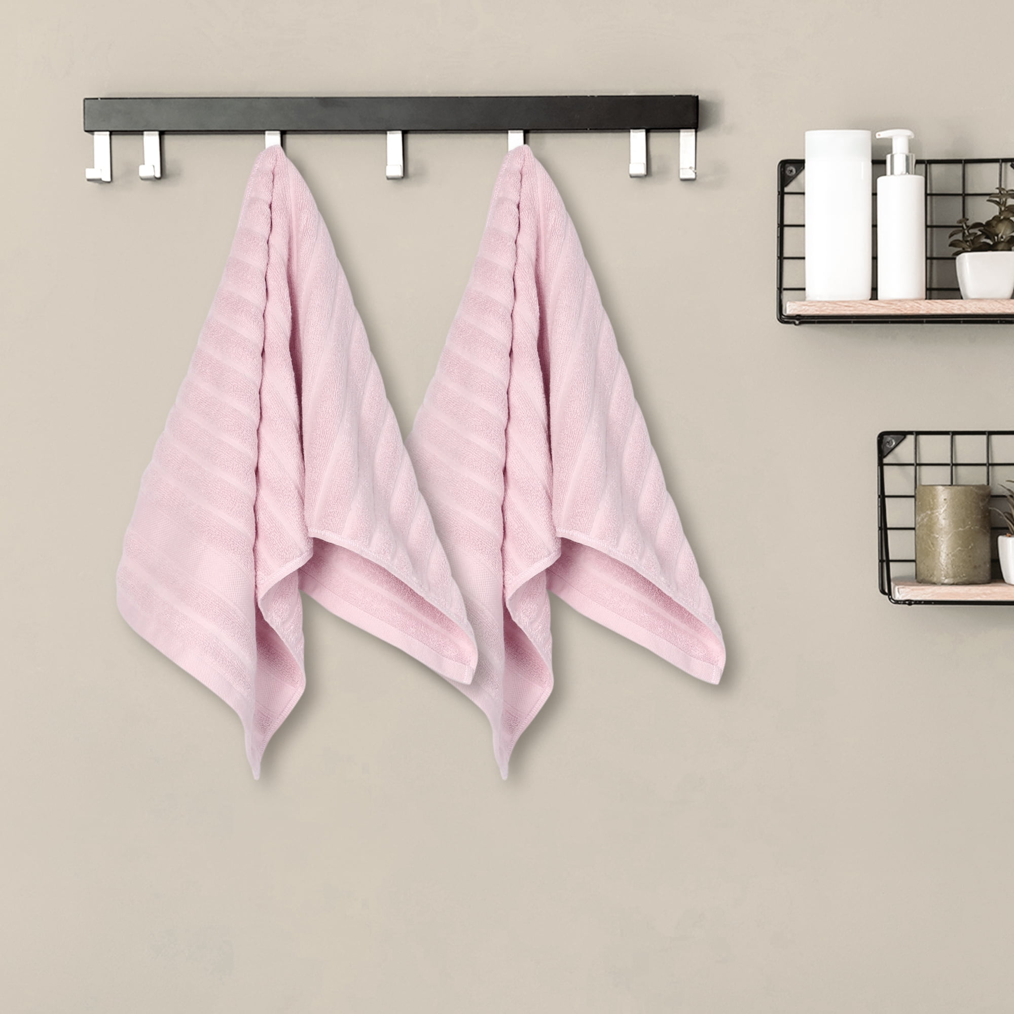 Unique Bargains Striped Cotton Hand Towel 14" x 30" 4 Pcs Pink