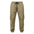thumbnail image 3 of Jogger Cargo Pants for Men,Drawstring Elastic Waist Solid Color Pants with Multi Pockets for Hiking and Traveling, 3 of 7