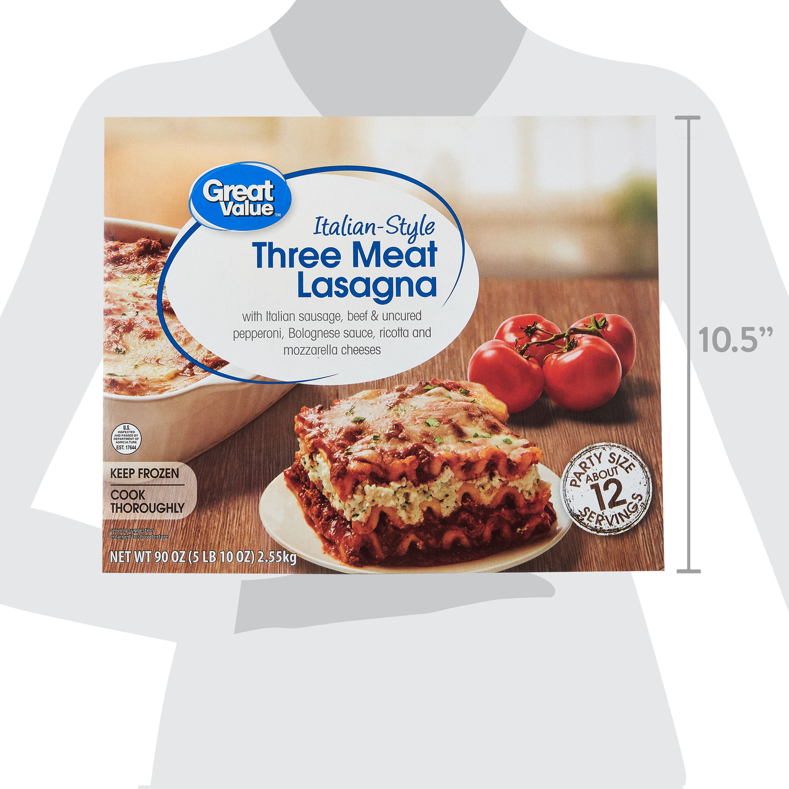 Great Value Italian-Style Three Meat Lasagna Packaged Meal, 90 oz (Frozen)