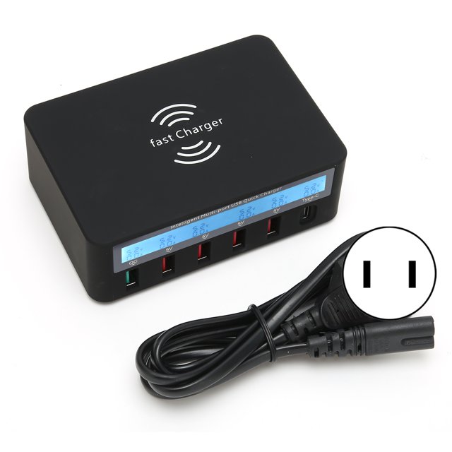 Cargador Inalámbrico Multipuerto USB de Carga Rápida Tipo C Hub Yuxing CA 100-240 V Enchufe de EE. UU.