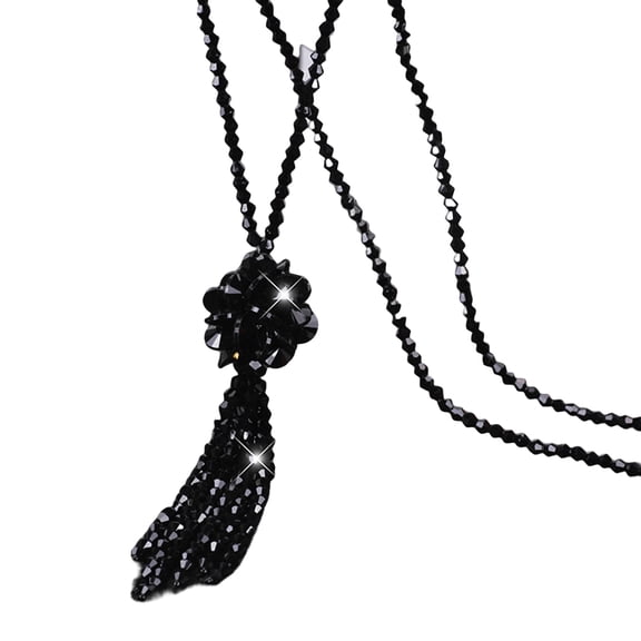 Joernso Faux Crystal Necklace Knotted Beaded Long Tassel Shiny All Match Good Gloss Women Long Pendant Sweater Necklace Jewelry Gift
