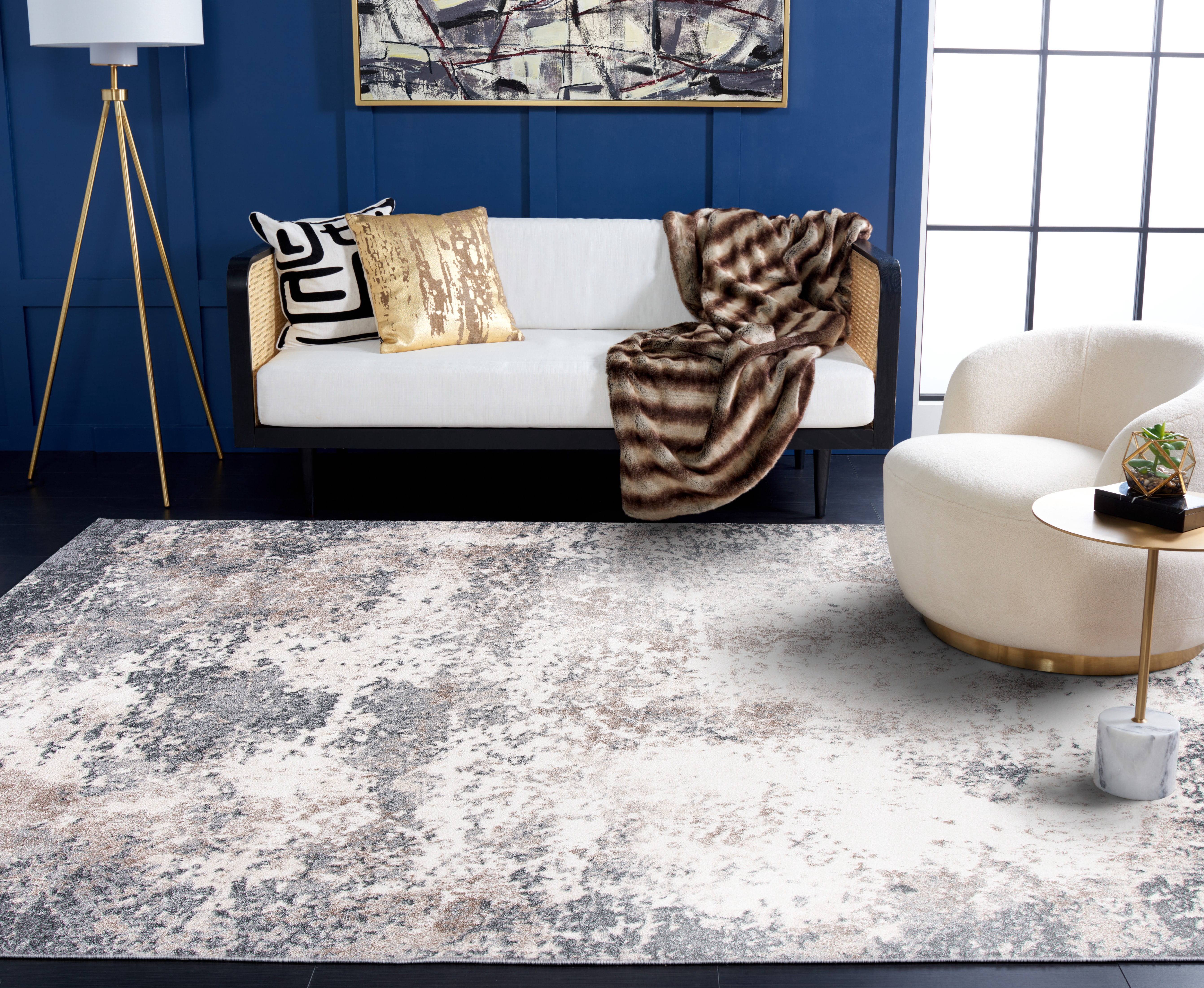SAFAVIEH Aston Philander Abstract Area Rug, Gray/Ivory, 5'3" x 7'7"