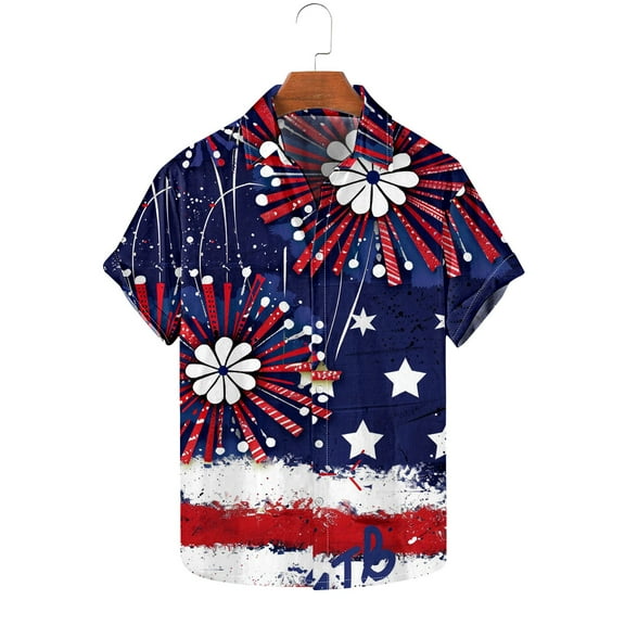 cllios 4th of July Mens Hawaiian Shirt Independence Day Short Sleeve Mens Patriotic Shirts Casual Button Down Bowling T Shirts American Flag Patriotic Shirt