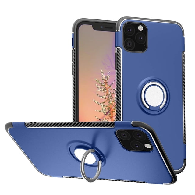 Mignova iPhone 11 6.1 Pouces 2019 Étui, TPU + PC Double Étui Protection Intégrale Robuste Support Anneau Caché Rotatif 360 Métal (Bleu)