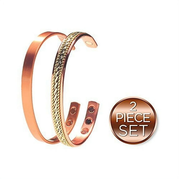 Earth Therapy, The Original Pure Copper Magnetic Healing Bracelets - Adjustable - For Women - Elegant Jewelry Gift Set of 2 in Velvet Pouch