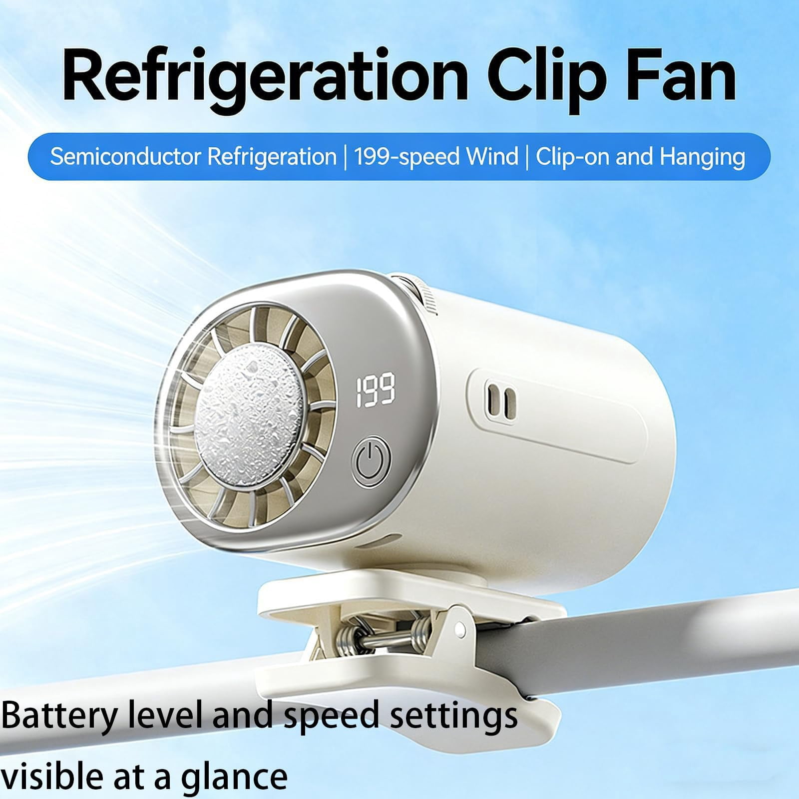 Car Clip on Air Conditioner Fan with LED Display, Quiet Rechargeable Clip Fan, 360° Rotation Adjustable 199 Speeds, Portable Cooling System for Car Seat Office Camping