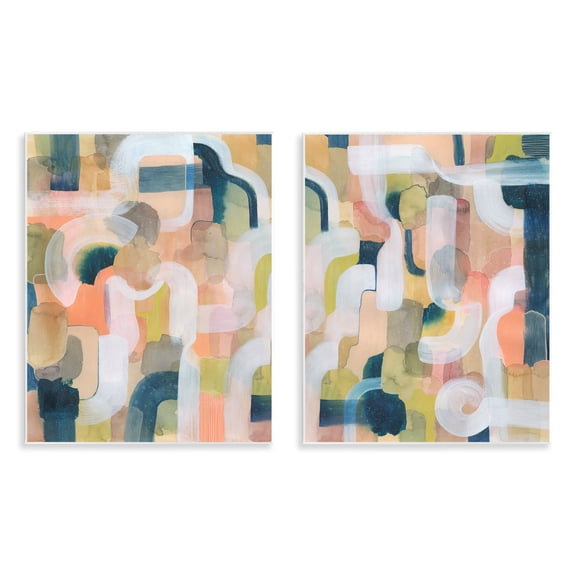 Stupell Industries Curved Retro Abstraction Abstract Painting Unframed Art Print Wall Art, 11 x 14, Set of 2