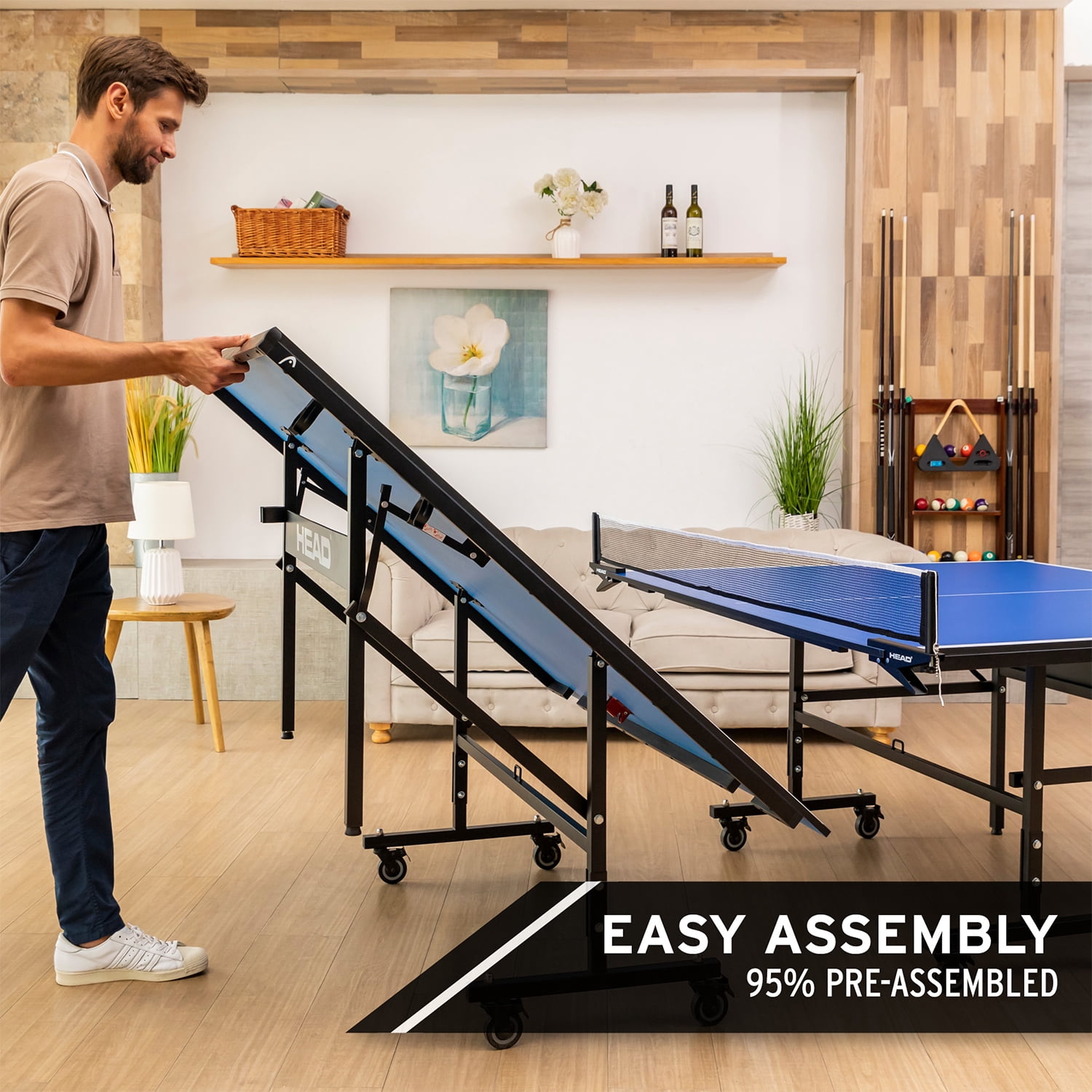 HEAD 15mm Surface Grand Slam Indoor Ping Pong Table Tennis with Net and Post Set