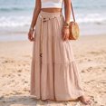 thumbnail image 2 of Boho Skirts for Women Elastic High Waist A Line Maxi Skirts Casual Summer Beach Vacation Flowy Pleated Skirts, S, 2 of 9