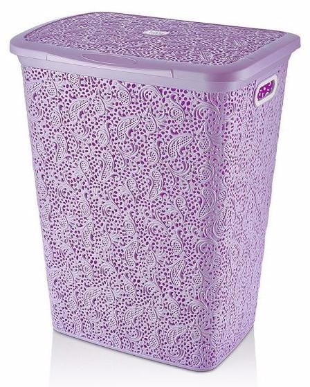 57ltr Large Lace Hamper bin Plastic Laundry storage basket with Lid 