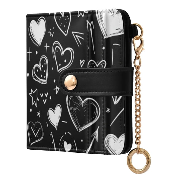 Womens Wallet PU Leather Bifold Small Purse with RFID Blocking Credit Card Holder Heart on Black Background