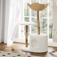 thumbnail image 1 of Royalbelle Stylish Feline Tower,Modern Cat Tree with Large Rattan Basket,Scratching Posts,Realistic Branch Design,Rest and Play,No branches, 1 of 9