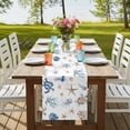 thumbnail image 3 of Blue Brown Coastal Short Table Runner 36 Inches Long,Nautical Summer Beach Sea Turtle Cotton Linen Table Runners Dresser Scarves,Tabletop Scarf Furniture Cover for Home Dinner Party Decor 13"x36", 3 of 8