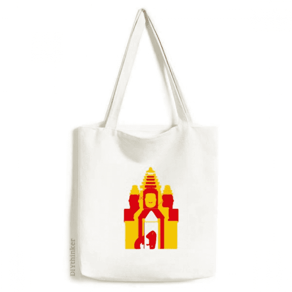 Cambodian Tourist Temple Sign Tote Canvas Bag Shopping Satchel Casual Handbag