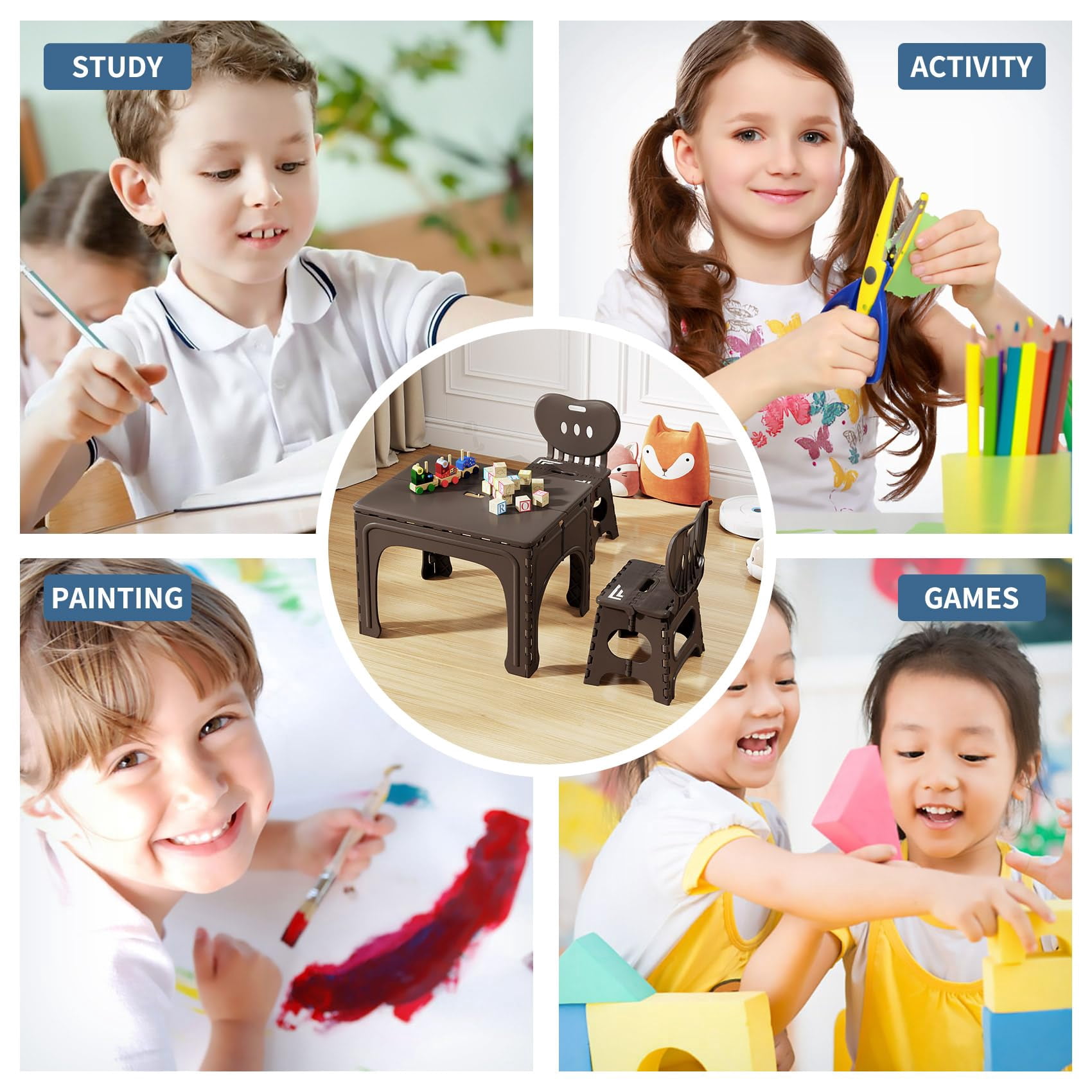 UNICOO® Kids Folding Table and Chairs Set, Compact Design, Kids Table and Chairs Foldable, Picnic Table, Perfect for Playrooms, Classrooms, and Outdoor Activities