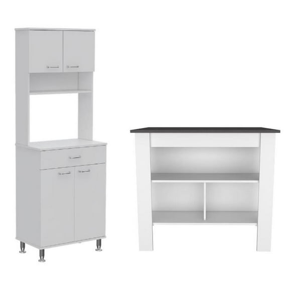 Home Square 2-Piece Set with Wood Kitchen Island and Kitchen Pantry
