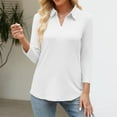 thumbnail image 3 of YEJIMAN Red Plus Size Tunic Tops For Women, cotton-like Womens Tshirts Cotton, Women's 3/4 Sleeve Tops V Neck Button Shirts Casual Basic Tees Blouse, 3 of 6