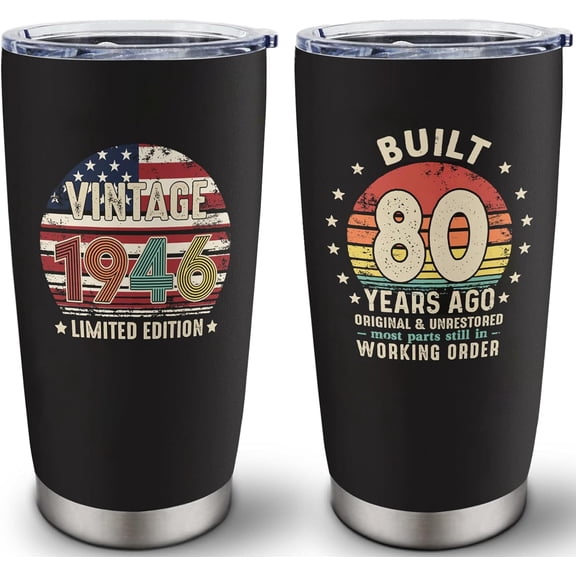 80th Birthday Gifts for Men Women 20oz Tumbler, 80 Year Old Birthday Gifts for Men, Bset Man 80th Bday Gift Ideas,1946 Bday Gift for Dad Husband Grandpa