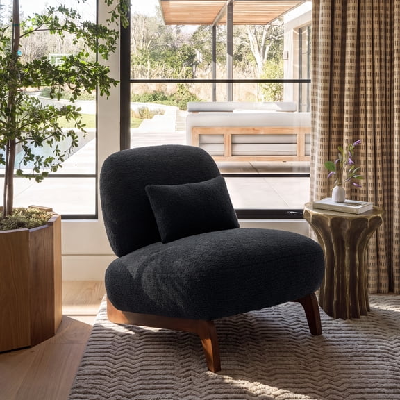 Morden Fort Black Accent Cloud Sofa Boucle Chair, Comfy Thick Cushion Armless Tilt Back Chair for Living Room, Bedroom, Apartment