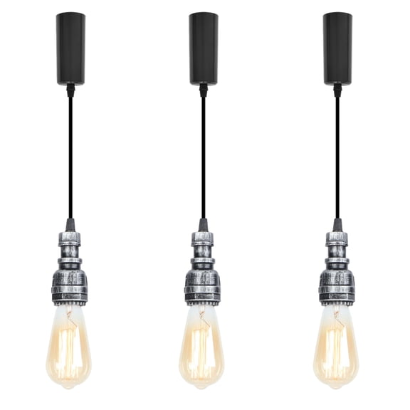 Kiven H-Type Track Lighting, 3-Light Industrial Halo Track Pendant Light, Steampunk Style Track Light Pedant Adjustable Length for Bedroom Kitchen Shop Home Cafe,Silvery Finish