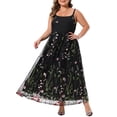 thumbnail image 2 of Agnes Orinda Women's Plus Size Floral Dresses U Neck Sleeveless Embroidered Mesh Double Layer Wedding Maxi Cami Dress with Pockets 1X Black, 2 of 6