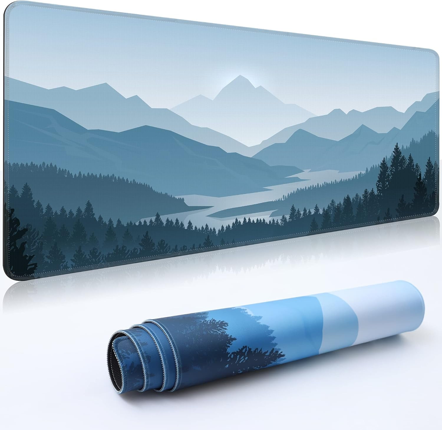 Desk Mat,Large Mouse Pad 35''×15.6''×0.12'' XXL Extended Gaming Mouse Pad Mat with Non-Slip Base Stitched Eges Mousepad for Computer,Office,Keyboard and Laptop - Autumn Forest