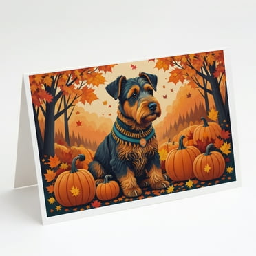 Airedale Terrier Fall Greeting Cards and Envelopes Pack of 8 7 in x 5 in