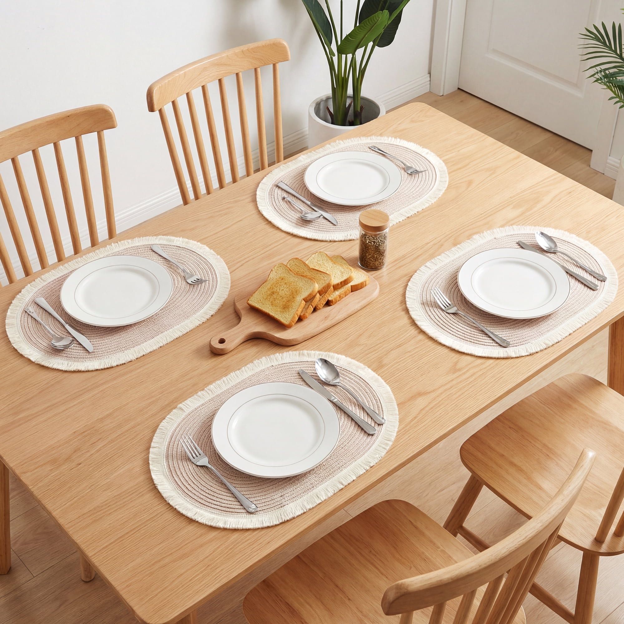 Unique Bargains Farmhouse Placemats 6pcs Woven Placemats Beige 17.7"x11.8"
