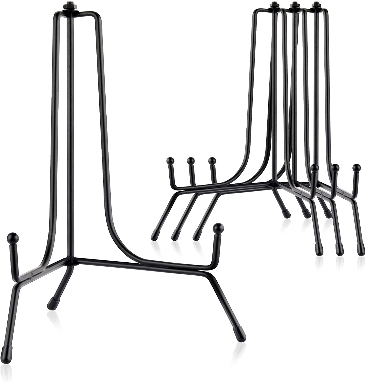 Mocoosy 4 Pack Improved Anti-Slip Plate Stands for Display, 8 inch Plate Holder Display Stand, Picture Frame Holder Stand, Black Iron Easel Stands for Photo, Decorative Plate, Tablets and Tabletop Art