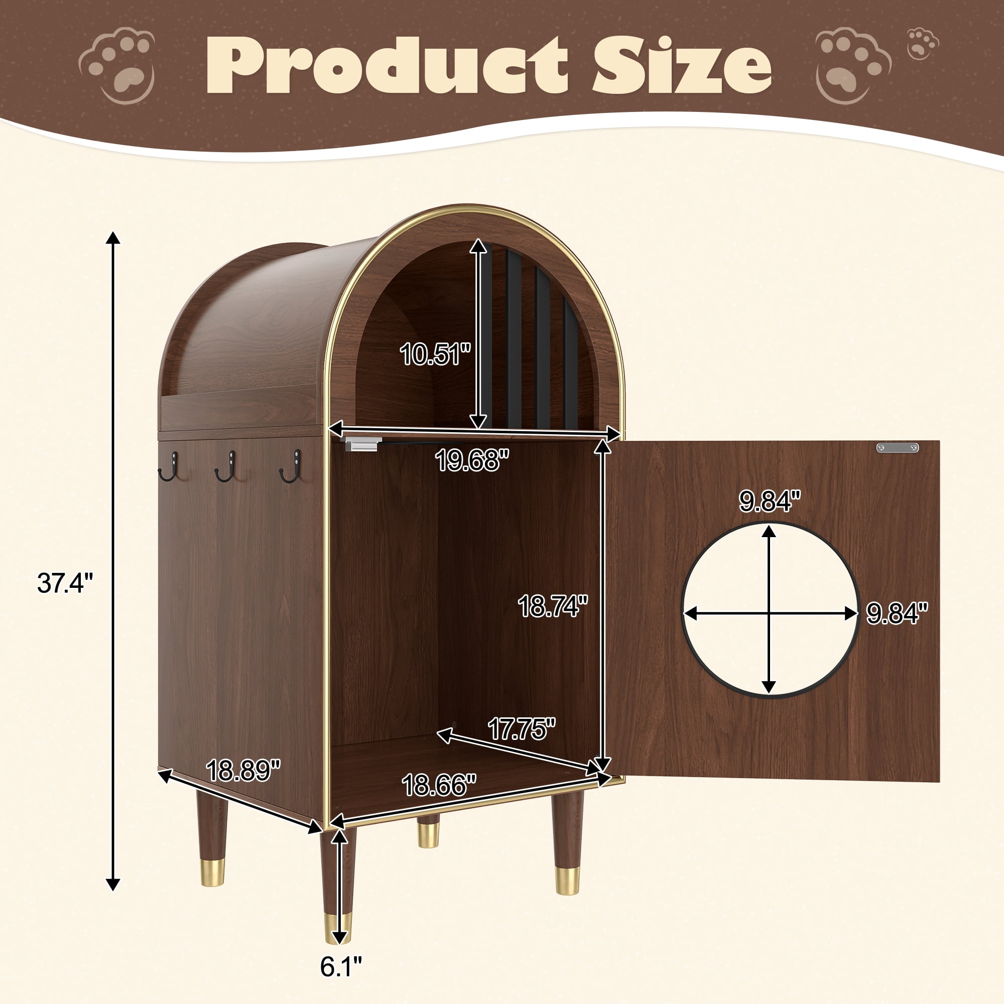 Cat Litter Box Enclosure 2-In-1 Condo Bed Two Level Haven 29.87LBS 44LBS Capacity Modern Arch Espresso Natural Wood Grain Dual Cat Shelter Furniture Side Hooks Plus Robot Vacuum Compatible For Home