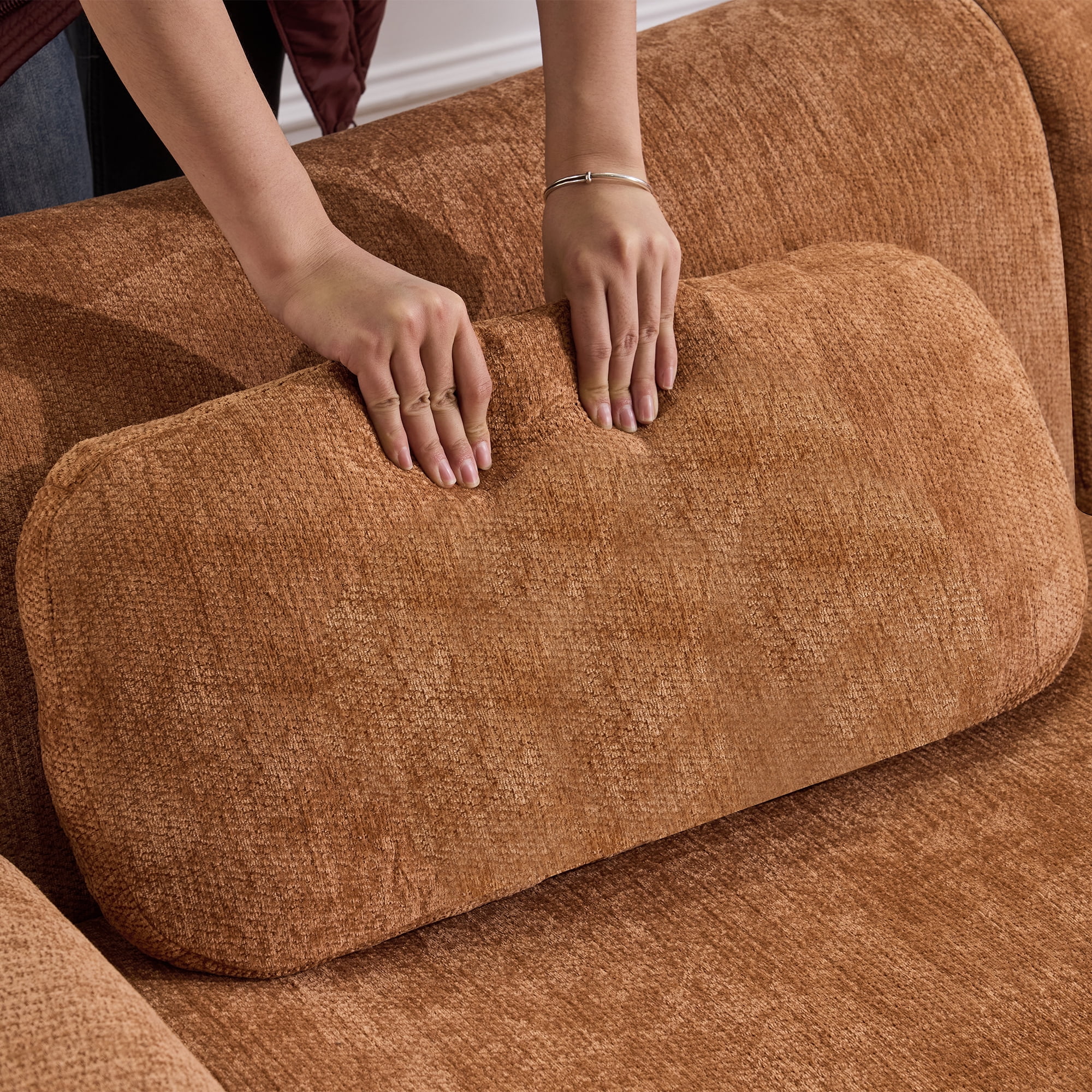 Gewnee 107.9"Modular Sectional Sofa,Upholstered Cloud Couch with Deep Seat & Ottoman,L-Shaped Chenille Sofa for Living Room.Orange