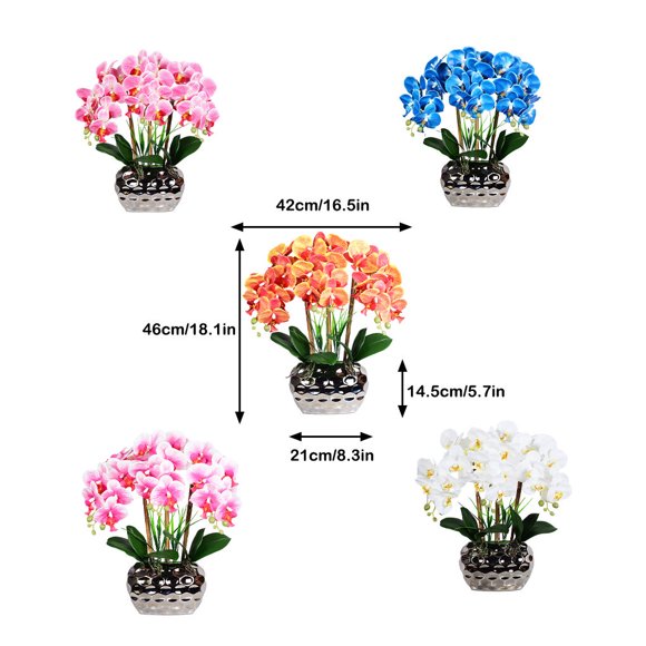 Large Artificial Orchid Bonsai Phalaenopsis Faux Plants Flowers Arrangements for Centerpieces Living Room Wedding Blue