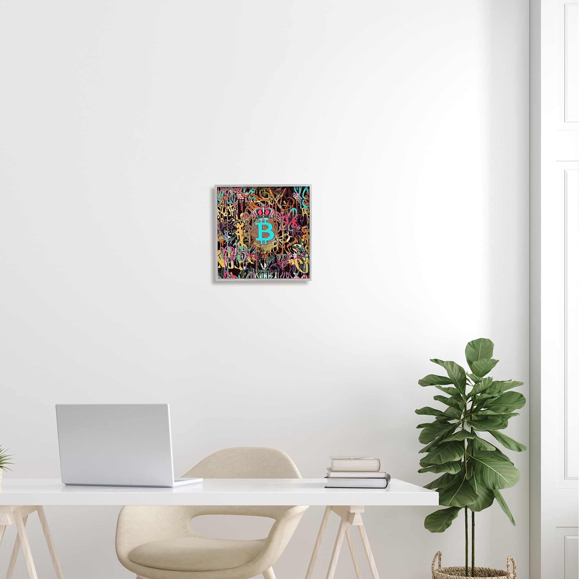 Stupell Graffiti Street Style Bitcoin Symbol Beauty & Fashion Painting Gray Framed Art Print Wall Art