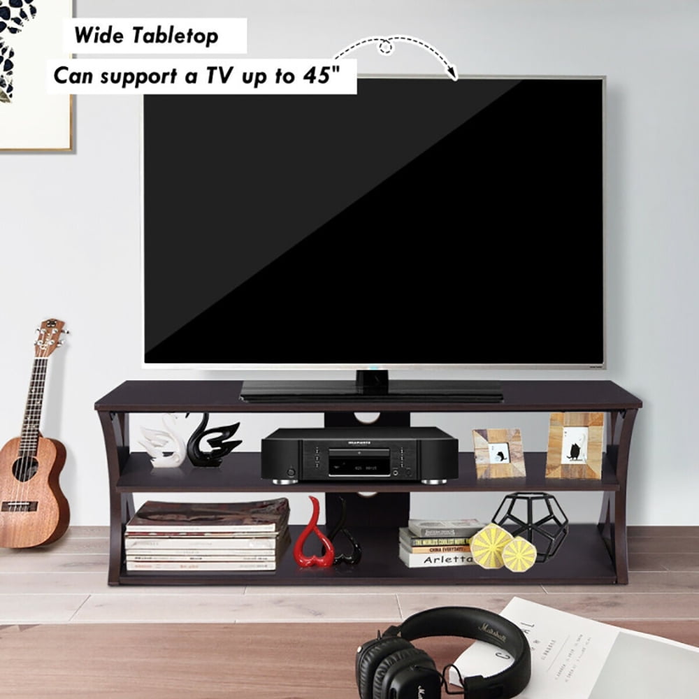Finihen TV Stand, TV Cabinet, 3-Tier TV Stand Storage Console with Storage Shelves, for Living Room, Bedroom, Brown