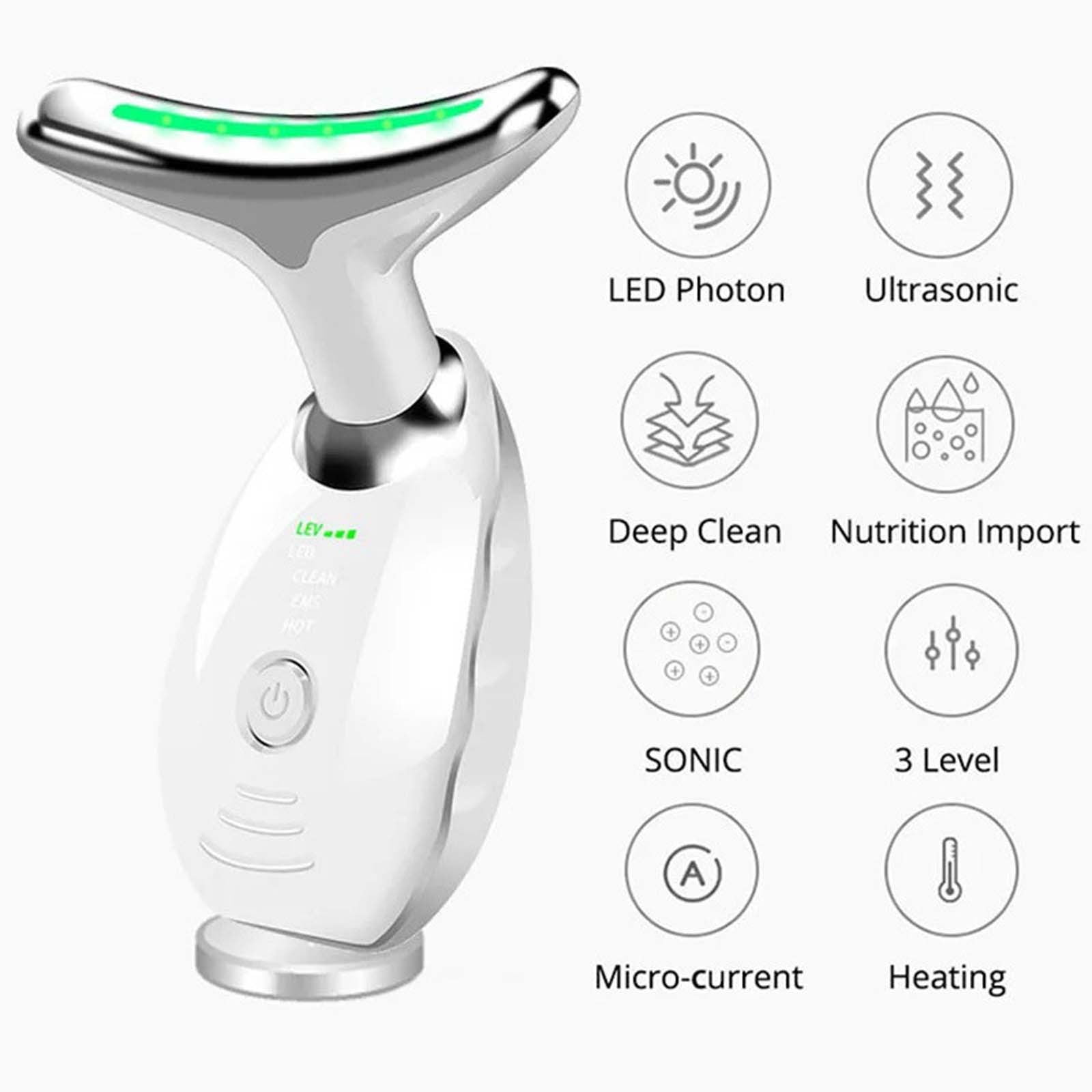 Momihoom Face and Neck Massager, 3 Color Led Face Neck Massager, Multifunctional Facial Skin Care Tool, Ideal for Home Skin Care