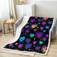 thumbnail image 2 of Neon Hearts Sherpa Blanket Rainbow Love Heart Blanket , Psychedelic Galaxy Throw Blanket for Chair Gradient Glowing Stars Fleece Blanket, Black Girly Plush Blanket Fluffy, 2 of 5