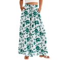 thumbnail image 3 of Women Casual High Waist Wide Leg Pants Summer Long Palazzo Pants Pocket Lounge Vacation Clothes Green Print XL, 3 of 8