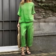 thumbnail image 2 of ASDFVBKG 2 Piece Sets for Women Summer Lounge Sets Cotton Linen Capris Top Wide Leg Crop Pants Travel Beach Vacation Clothes Green 4XL, 2 of 5