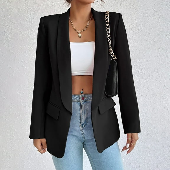 Meichang Women's Casual Blazer Open Front Lapel Collar Blazer Jackets Basic Solid Color Office Outfits Long Sleeve Jacket Suits