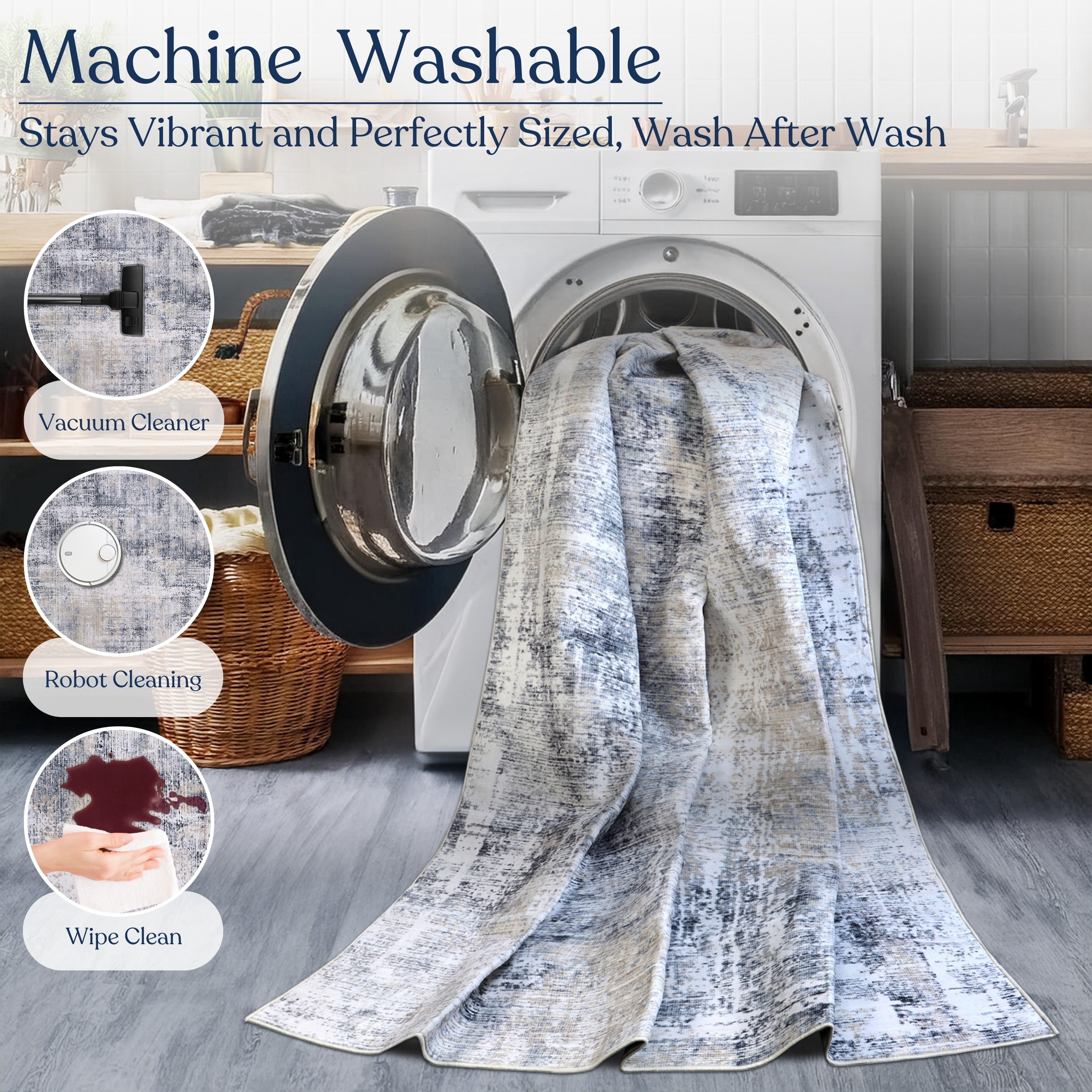 Delara 5'x7' Machine Washable Area Rug, Soft & Durable, Non-Slip, Stain Resistant, Misty Echo, for Bedroom, Living & Dining Room